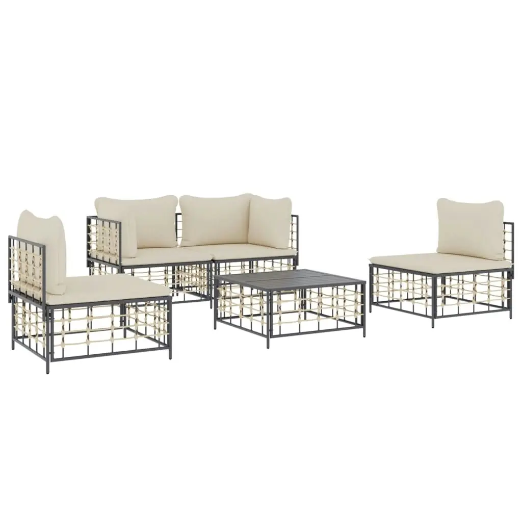 5 Piece Garden Lounge Set with Cushions Anthracite Poly Rattan 3186714