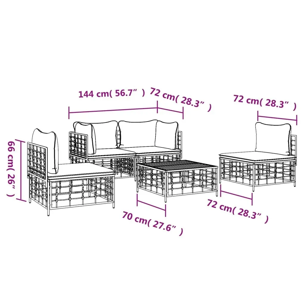 5 Piece Garden Lounge Set with Cushions Anthracite Poly Rattan 3186714