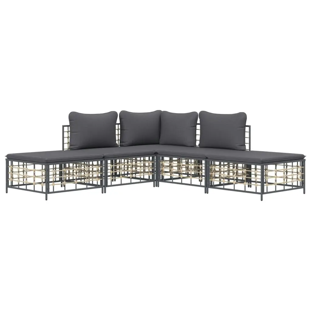 5 Piece Garden Lounge Set with Cushions Anthracite Poly Rattan 3186761