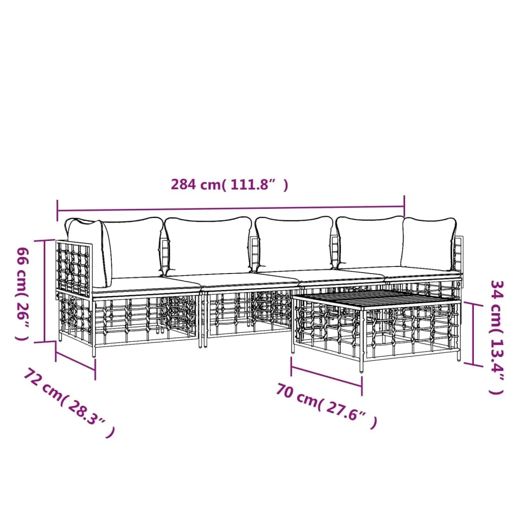 5 Piece Garden Lounge Set with Cushions Anthracite Poly Rattan 3186700