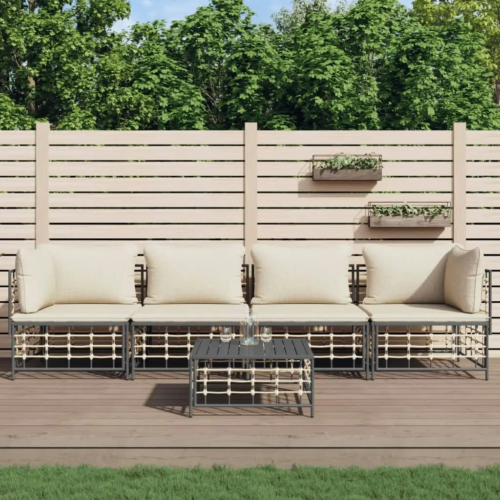 5 Piece Garden Lounge Set with Cushions Anthracite Poly Rattan 3186700