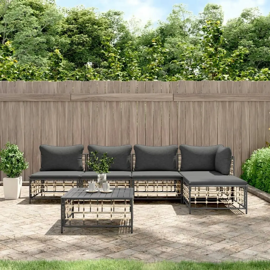 6 Piece Garden Lounge Set with Cushions Anthracite Poly Rattan 3186737