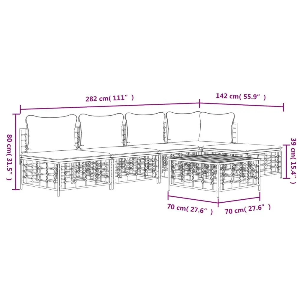 6 Piece Garden Lounge Set with Cushions Anthracite Poly Rattan 3186737