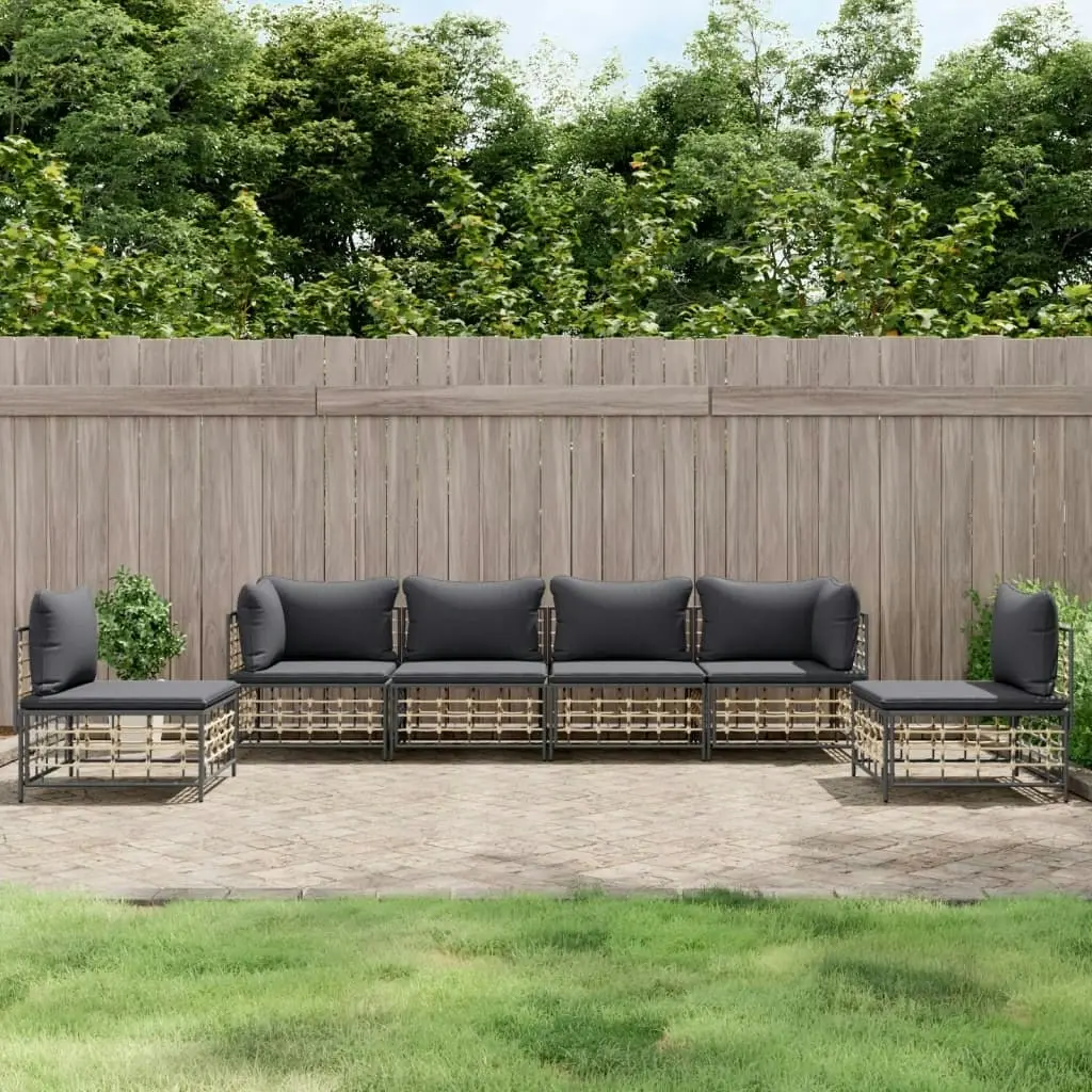 6 Piece Garden Lounge Set with Cushions Anthracite Poly Rattan 3186721