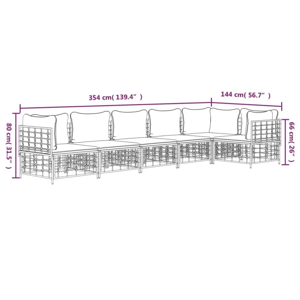 6 Piece Garden Lounge Set with Cushions Anthracite Poly Rattan 3186754