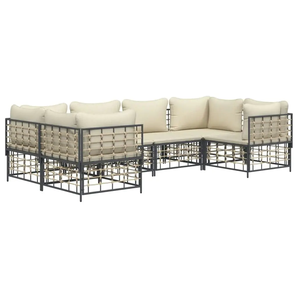 6 Piece Garden Lounge Set with Cushions Anthracite Poly Rattan 3186796