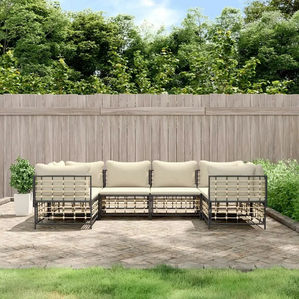 6 Piece Garden Lounge Set with Cushions Anthracite Poly Rattan 3186796