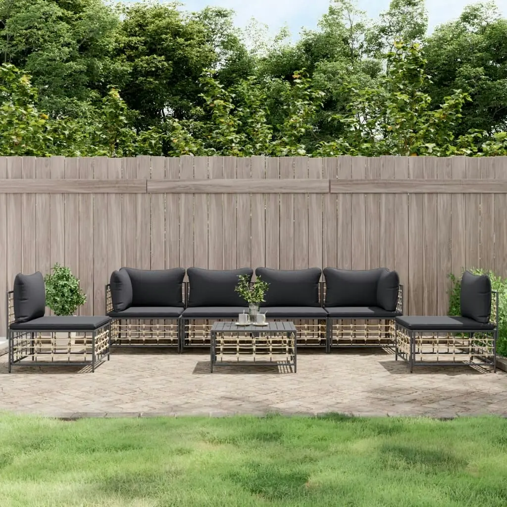 7 Piece Garden Lounge Set with Cushions Anthracite Poly Rattan 3186723