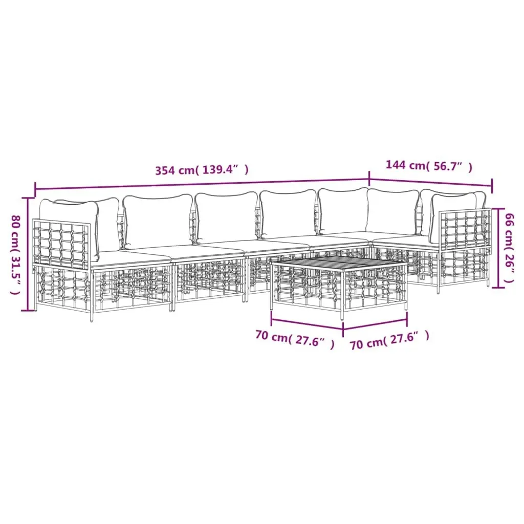 7 Piece Garden Lounge Set with Cushions Anthracite Poly Rattan 3186756