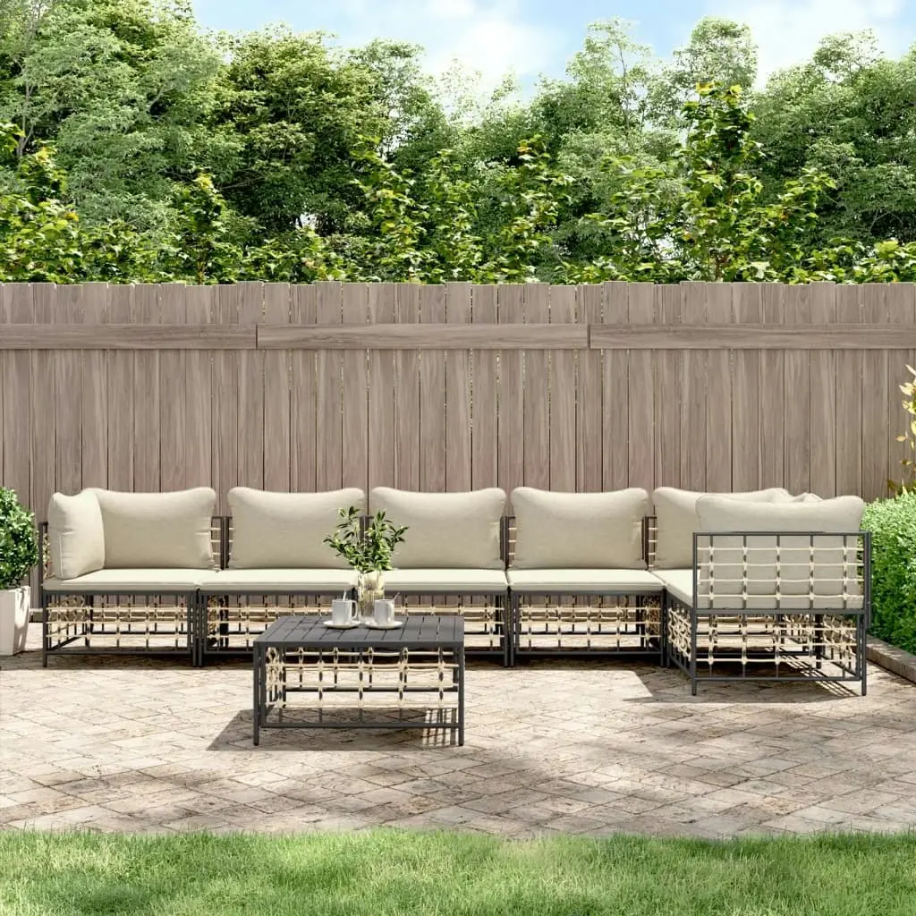 7 Piece Garden Lounge Set with Cushions Anthracite Poly Rattan 3186756