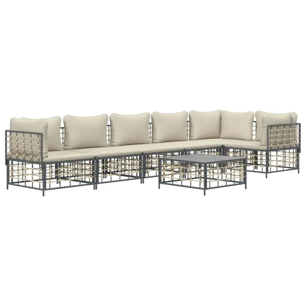 7 Piece Garden Lounge Set with Cushions Anthracite Poly Rattan 3186756