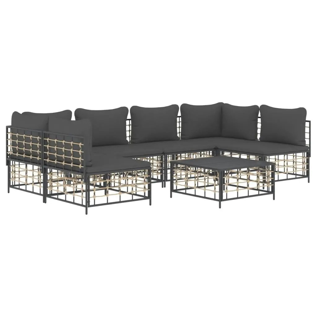 7 Piece Garden Lounge Set with Cushions Anthracite Poly Rattan 3186789