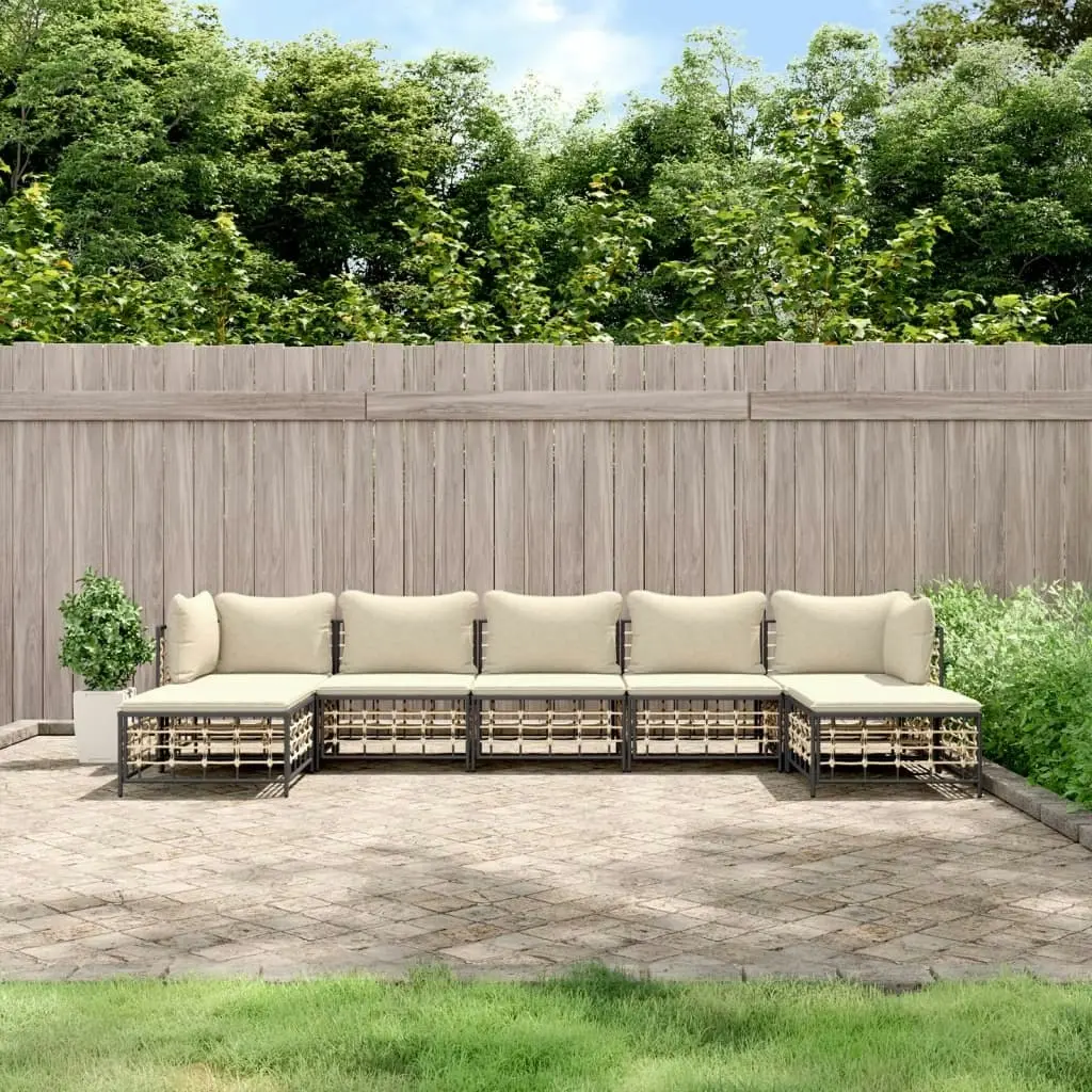 7 Piece Garden Lounge Set with Cushions Anthracite Poly Rattan 3186782