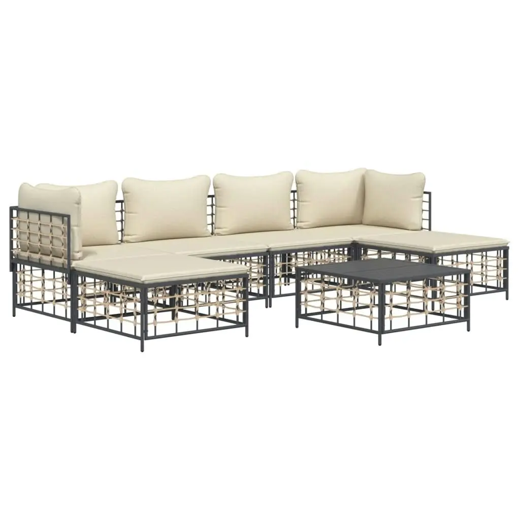 7 Piece Garden Lounge Set with Cushions Anthracite Poly Rattan 3186780