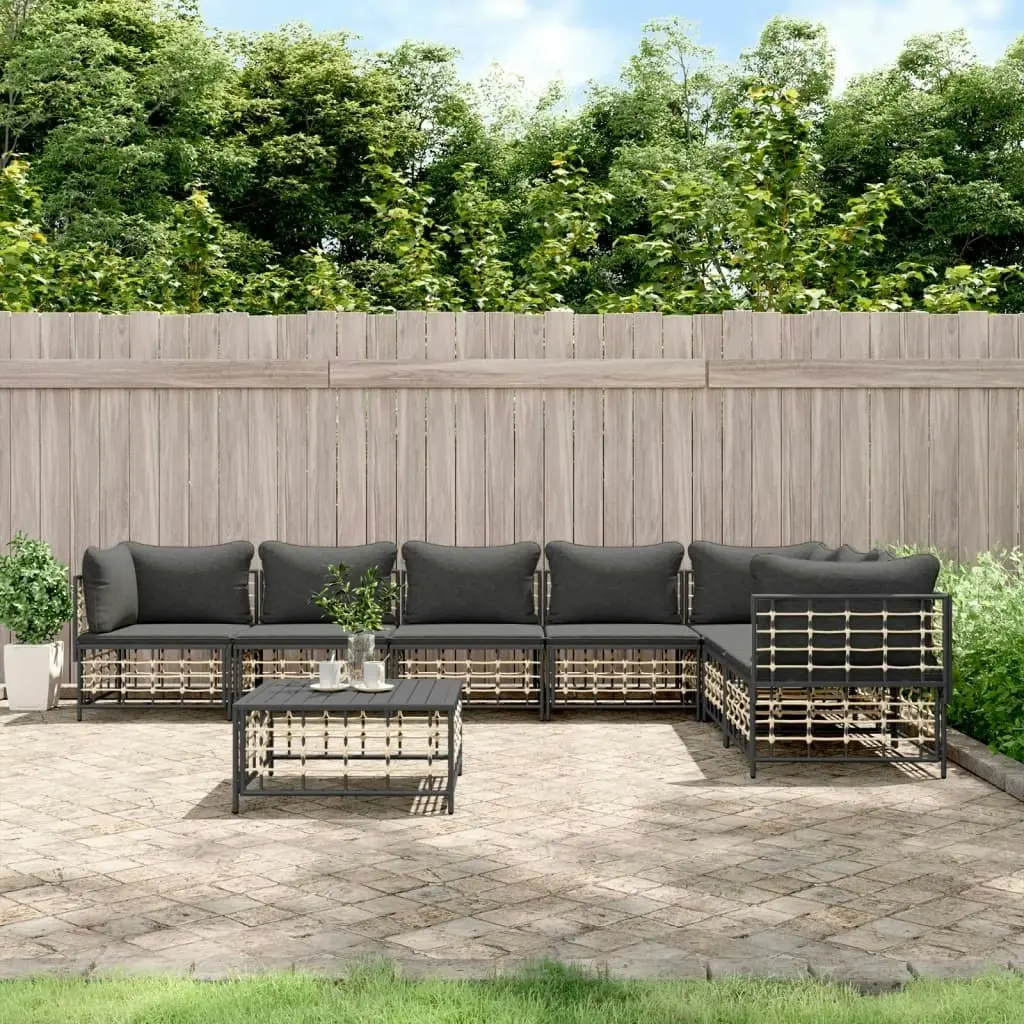 8 Piece Garden Lounge Set with Cushions Anthracite Poly Rattan 3186763