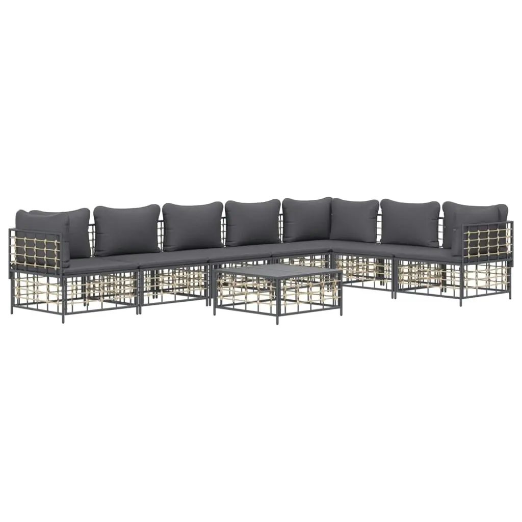 8 Piece Garden Lounge Set with Cushions Anthracite Poly Rattan 3186763