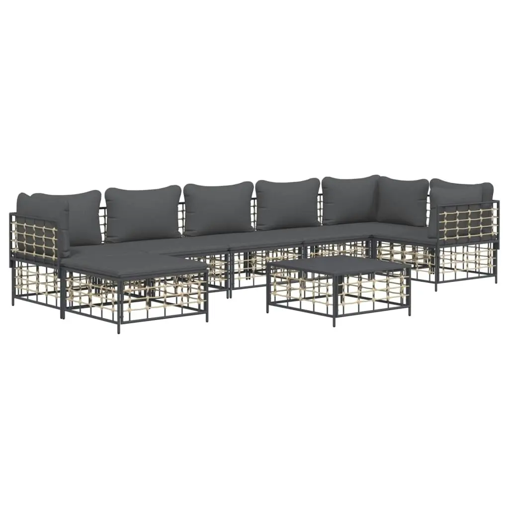 8 Piece Garden Lounge Set with Cushions Anthracite Poly Rattan 3186777