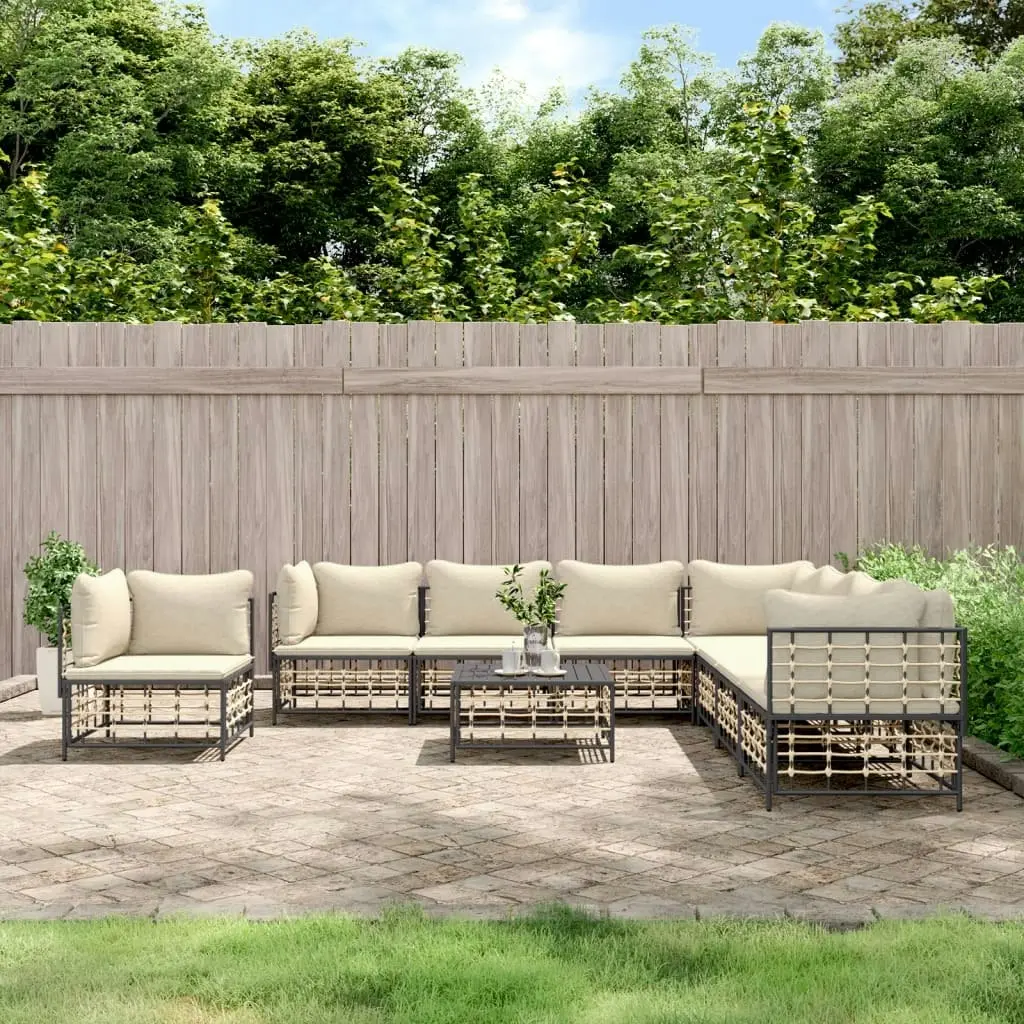 9 Piece Garden Lounge Set with Cushions Anthracite Poly Rattan 3186810