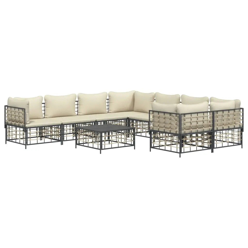 9 Piece Garden Lounge Set with Cushions Anthracite Poly Rattan 3186810