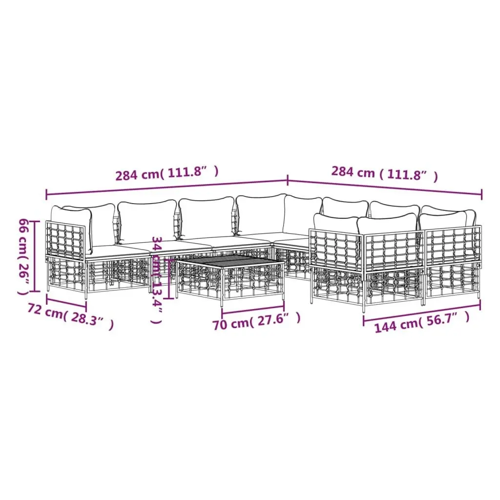 9 Piece Garden Lounge Set with Cushions Anthracite Poly Rattan 3186810