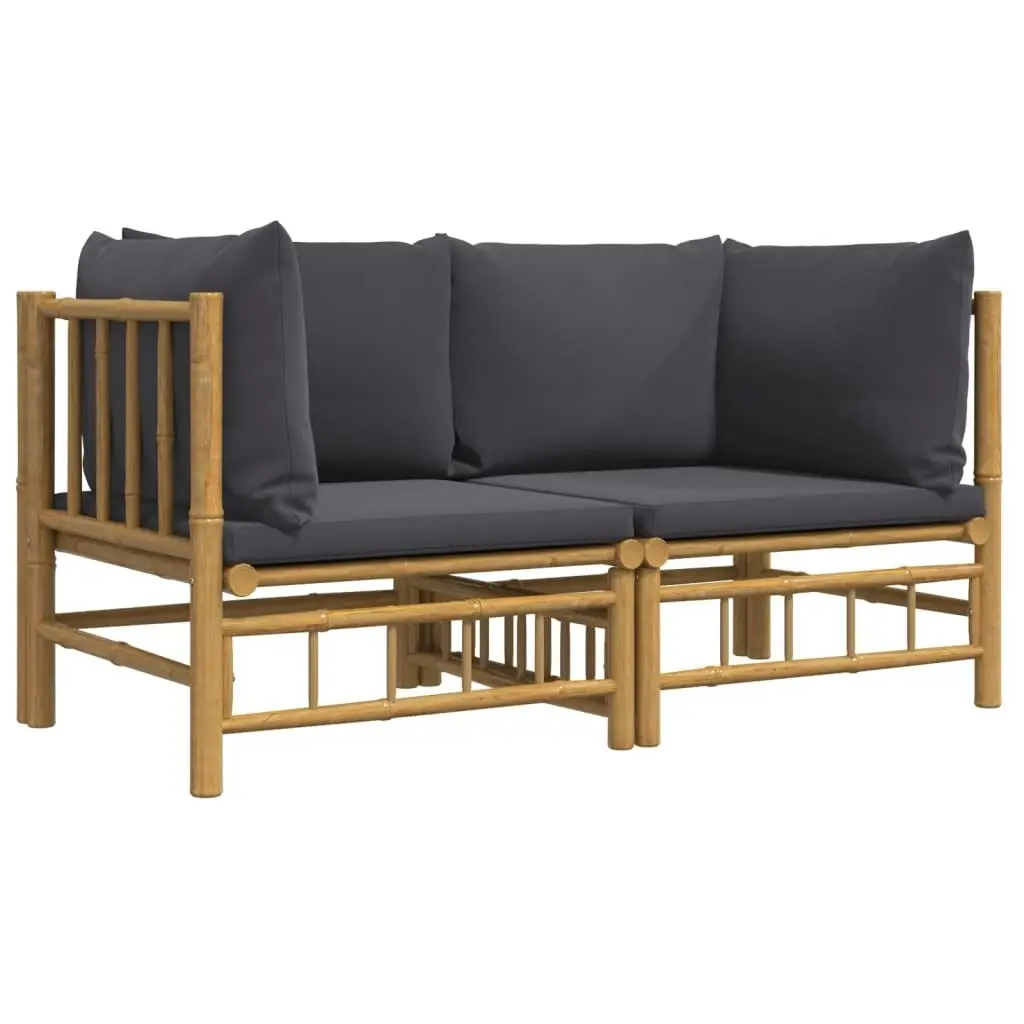 Garden Corner Sofas with Dark Grey Cushions 2 pcs Bamboo 3155214