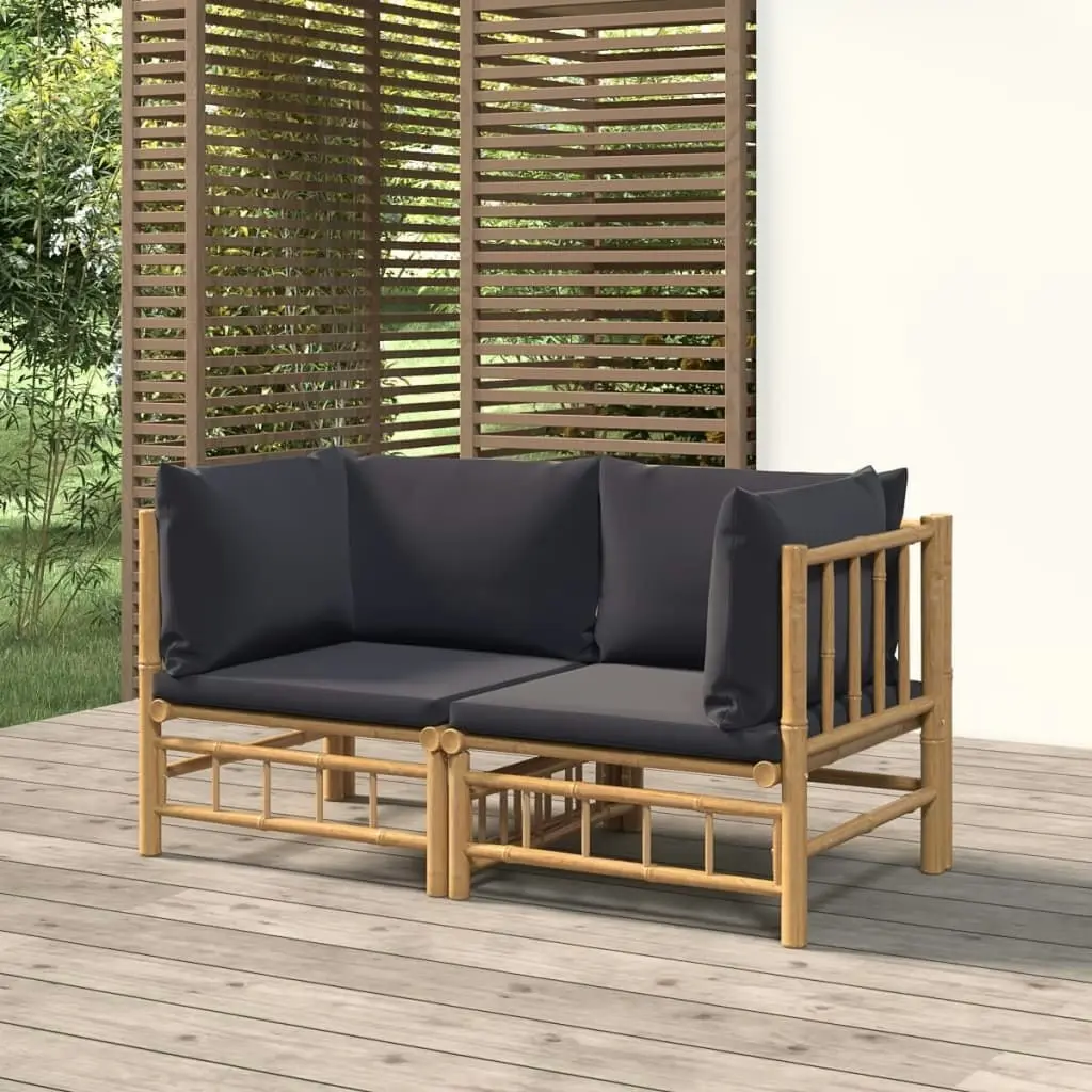 Garden Corner Sofas with Dark Grey Cushions 2 pcs Bamboo 3155214