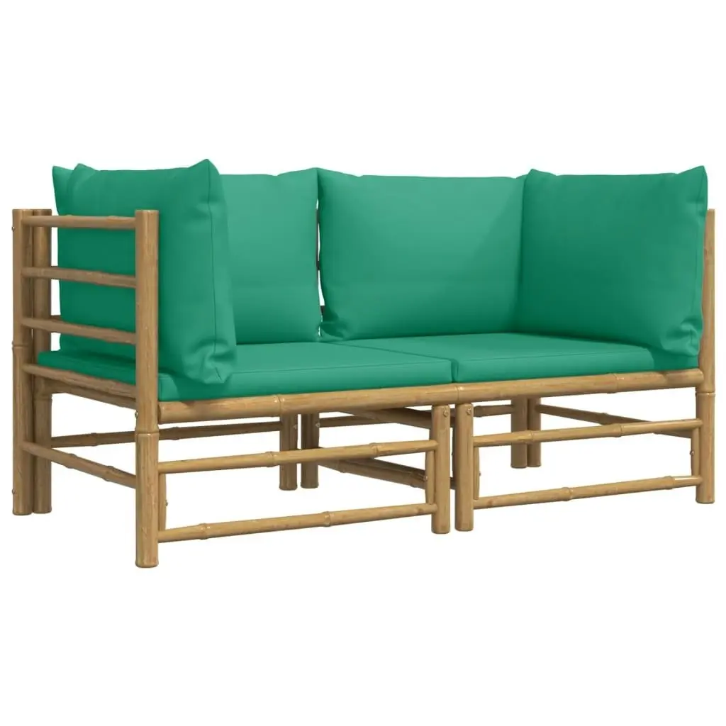 Garden Corner Sofas with Green Cushions 2 pcs Bamboo 3155150