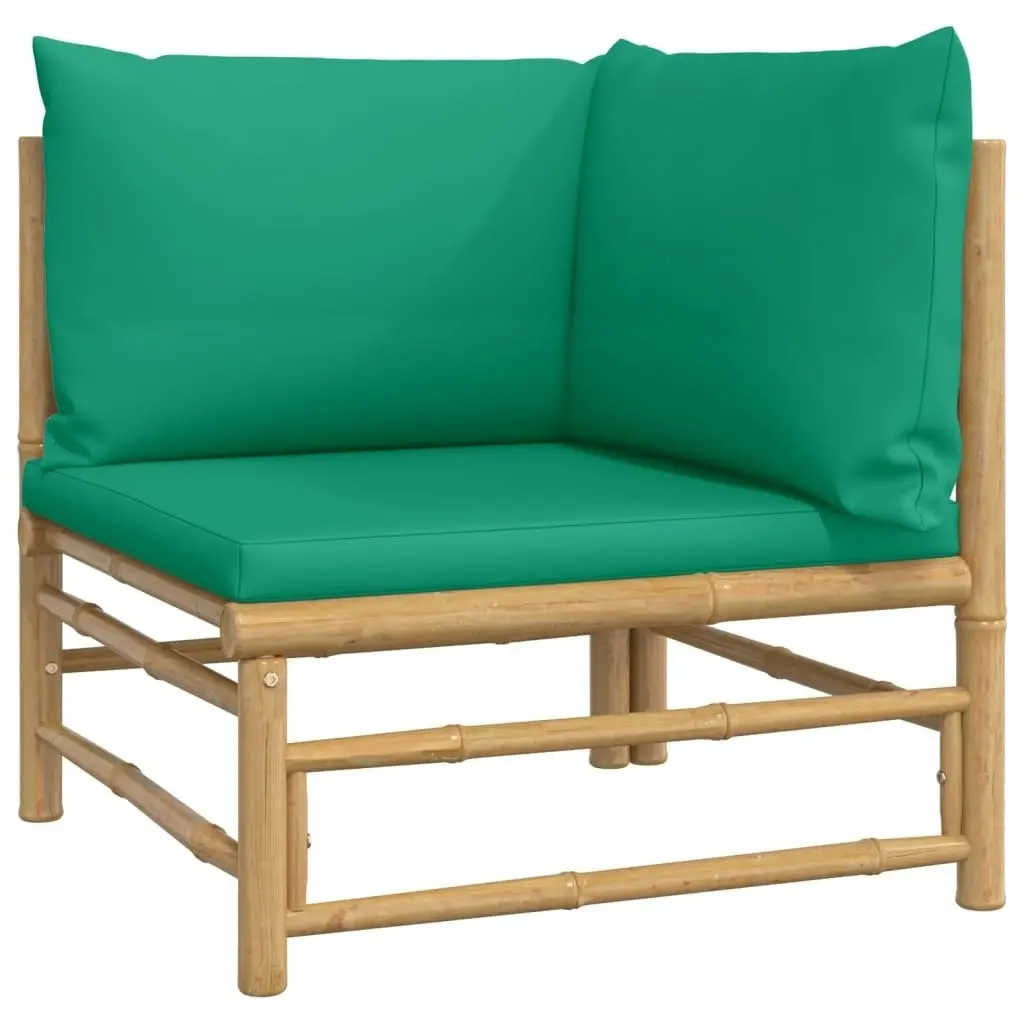 Garden Corner Sofas with Green Cushions 2 pcs Bamboo 3155150