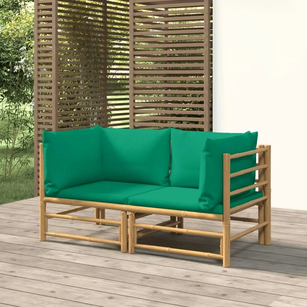 Garden Corner Sofas with Green Cushions 2 pcs Bamboo 3155150