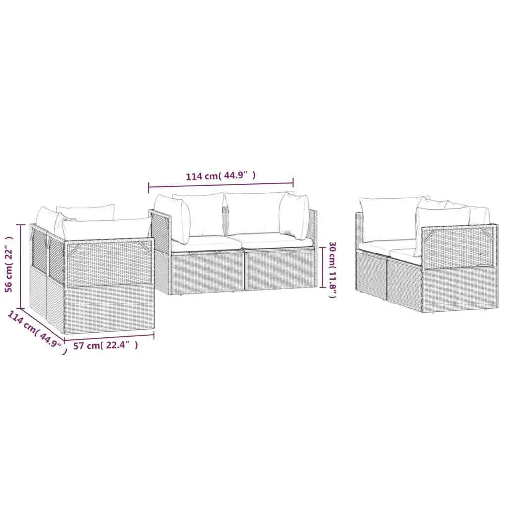 Garden Corner Sofas 6 pcs Grey 57x57x56 cm Poly Rattan 3157501