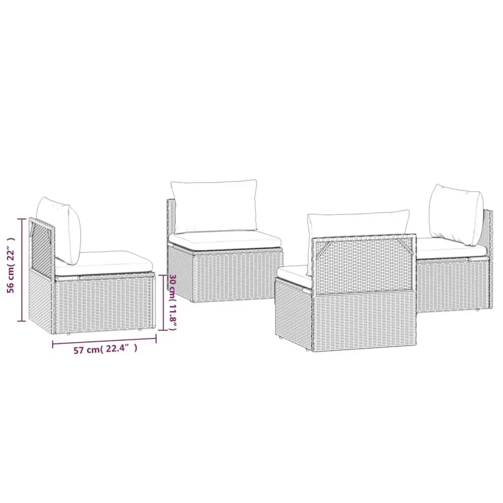 Garden Middle Sofas 4 pcs Grey 57x57x56 cm Poly Rattan 3157503