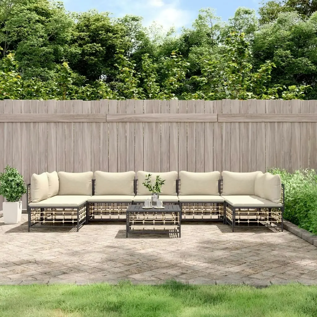 8 Piece Garden Lounge Set with Cushions Anthracite Poly Rattan 3186794