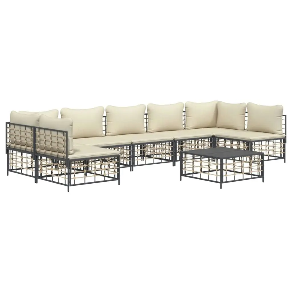 8 Piece Garden Lounge Set with Cushions Anthracite Poly Rattan 3186794