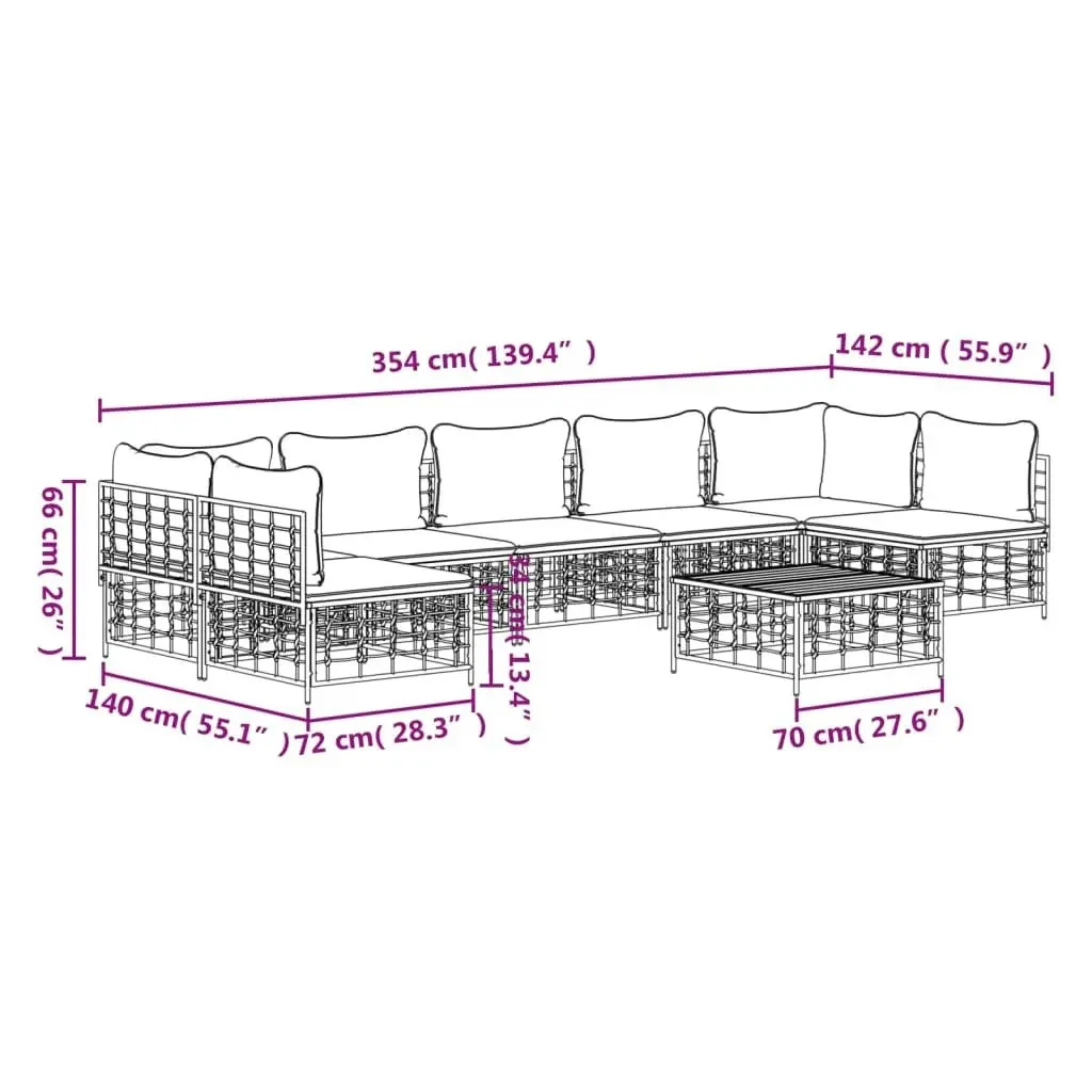 8 Piece Garden Lounge Set with Cushions Anthracite Poly Rattan 3186794