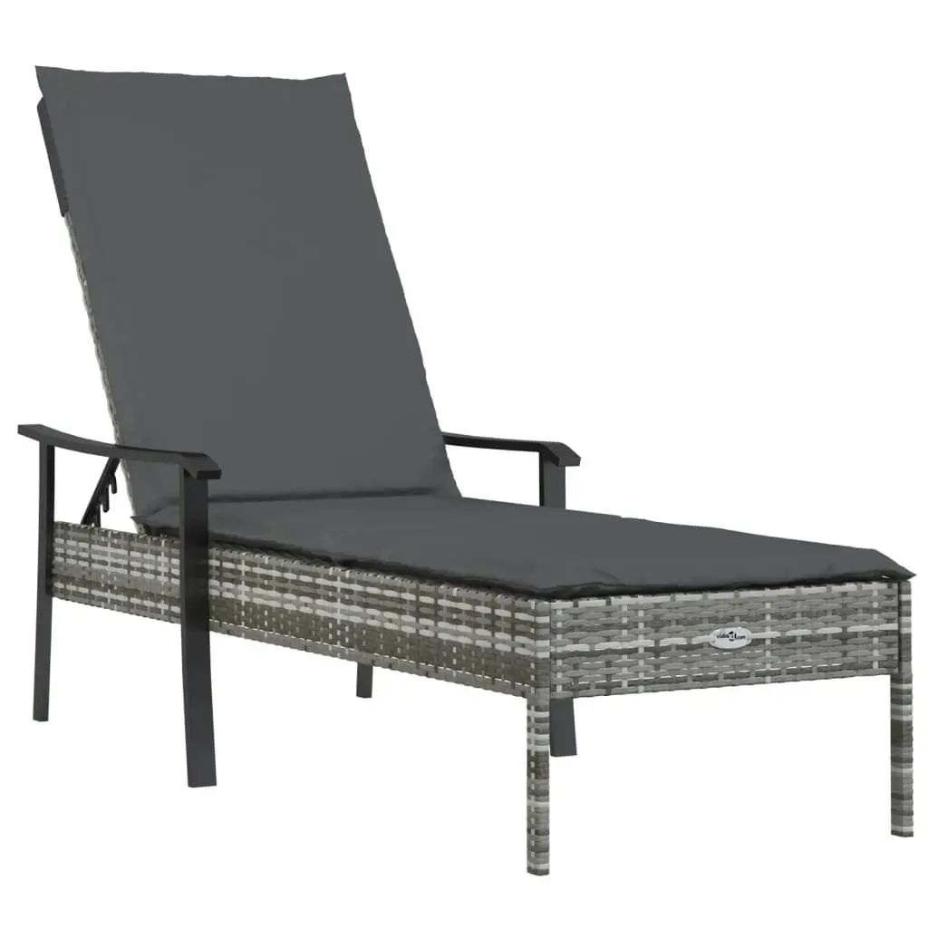 Sun Loungers 2 pcs with Table and Cushions Grey Poly Rattan 362808