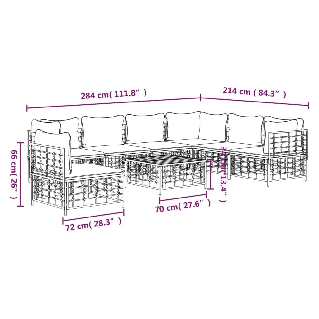 8 Piece Garden Lounge Set with Cushions Anthracite Poly Rattan 3186768