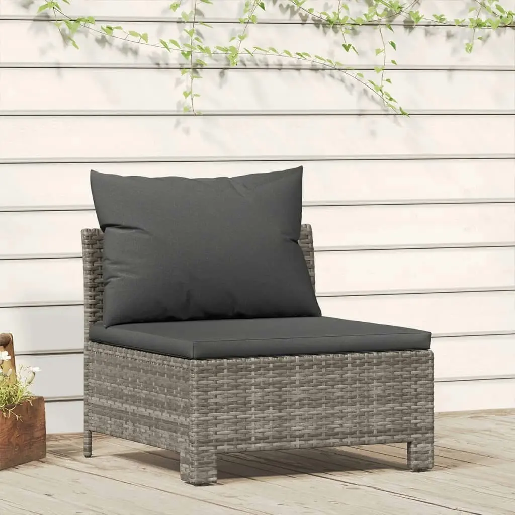 Garden Middle Sofa with Cushion Grey Poly Rattan 362694