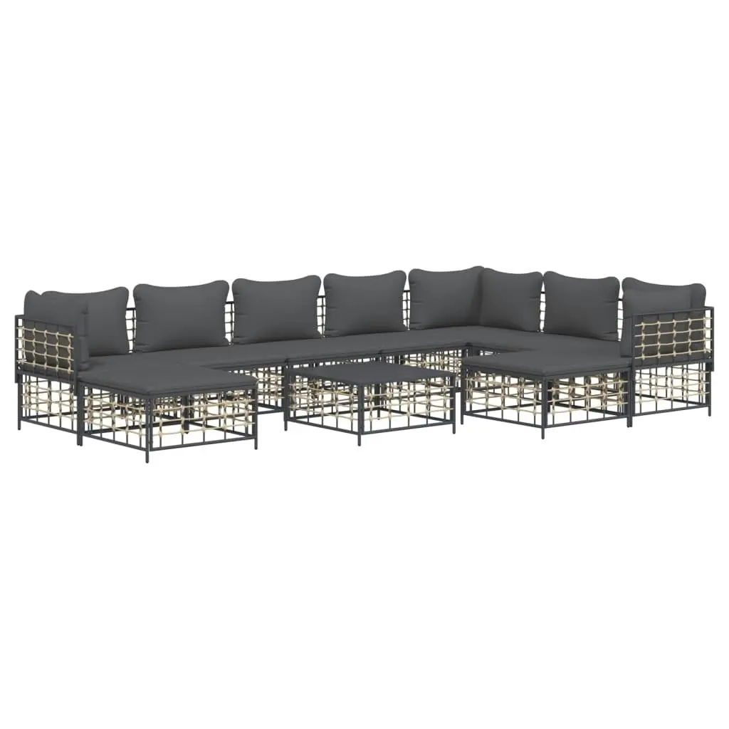 10 Piece Garden Lounge Set with Cushions Anthracite Poly Rattan 3186809