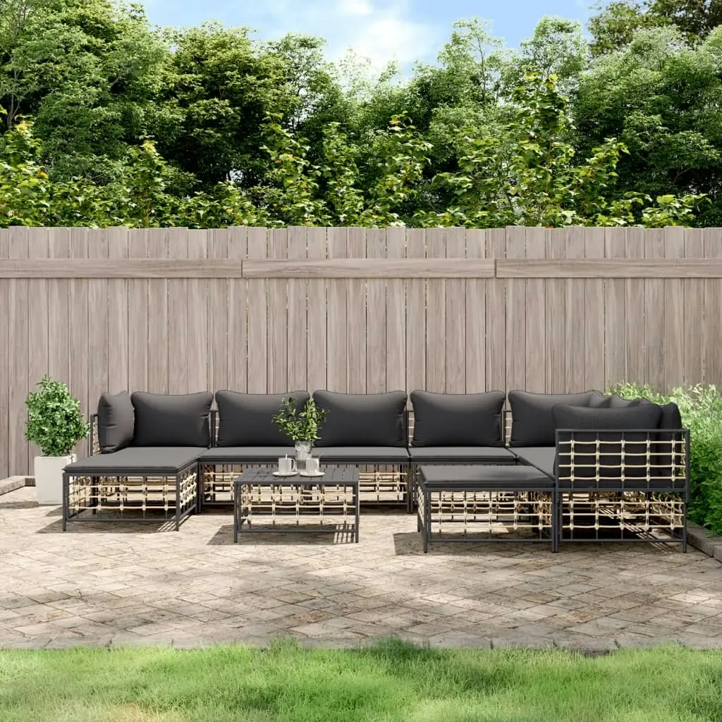 10 Piece Garden Lounge Set with Cushions Anthracite Poly Rattan 3186809