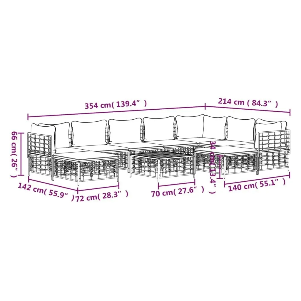 10 Piece Garden Lounge Set with Cushions Anthracite Poly Rattan 3186809