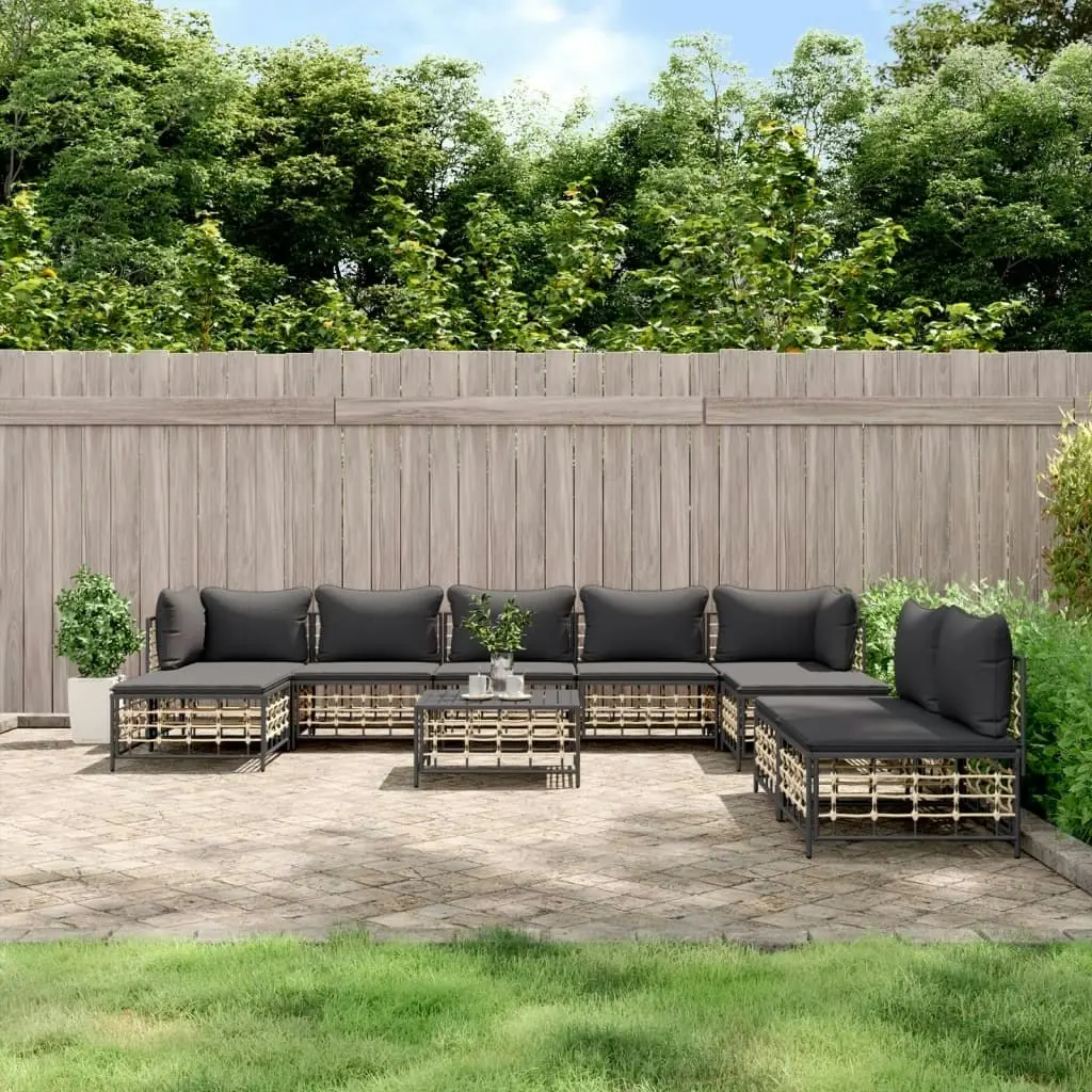 10 Piece Garden Lounge Set with Cushions Anthracite Poly Rattan 3186805