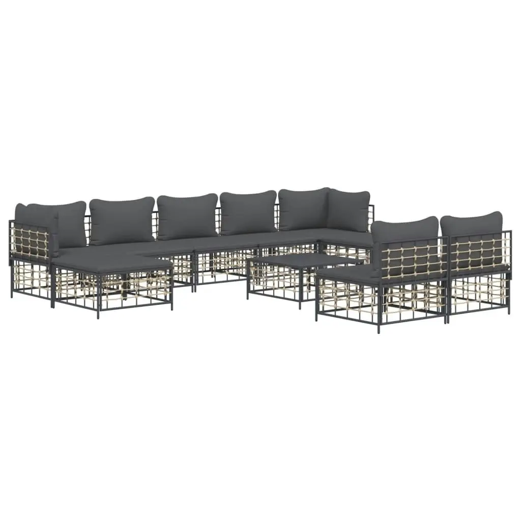 10 Piece Garden Lounge Set with Cushions Anthracite Poly Rattan 3186805