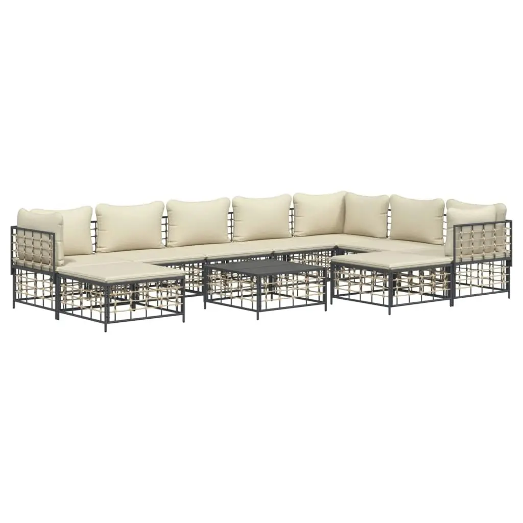 10 Piece Garden Lounge Set with Cushions Anthracite Poly Rattan 3186808