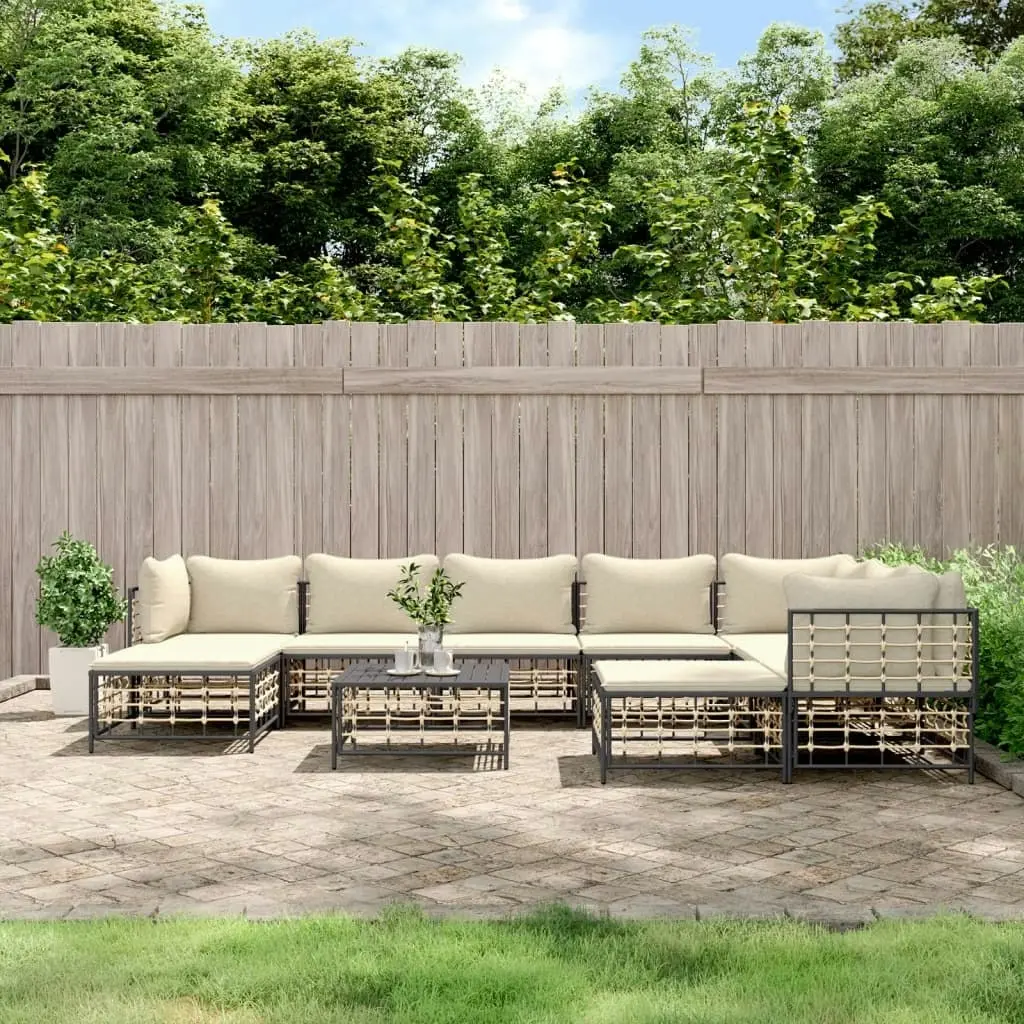 10 Piece Garden Lounge Set with Cushions Anthracite Poly Rattan 3186808