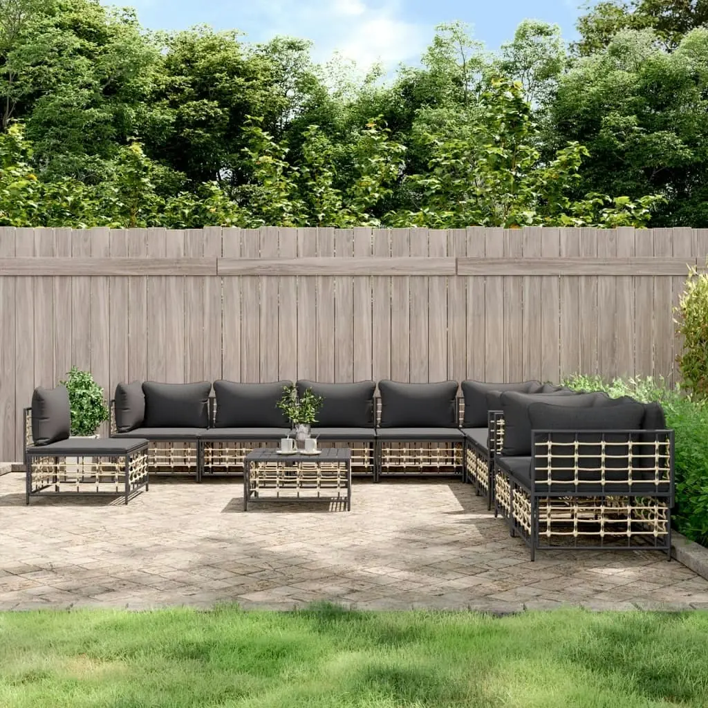 11 Piece Garden Lounge Set with Cushions Anthracite Poly Rattan 3186807