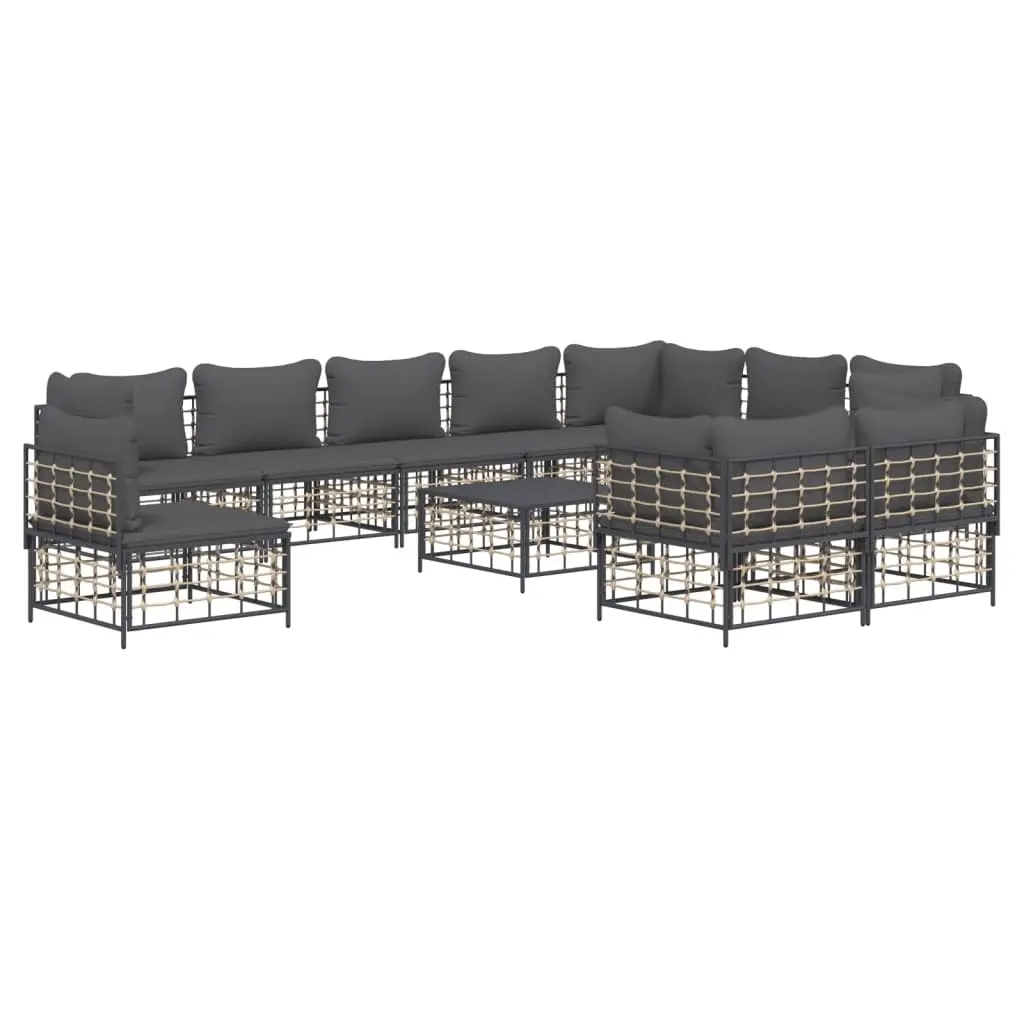 11 Piece Garden Lounge Set with Cushions Anthracite Poly Rattan 3186807