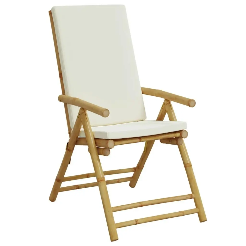 2 Piece Folding Bistro Chairs with Cream White Cushions Bamboo 365875