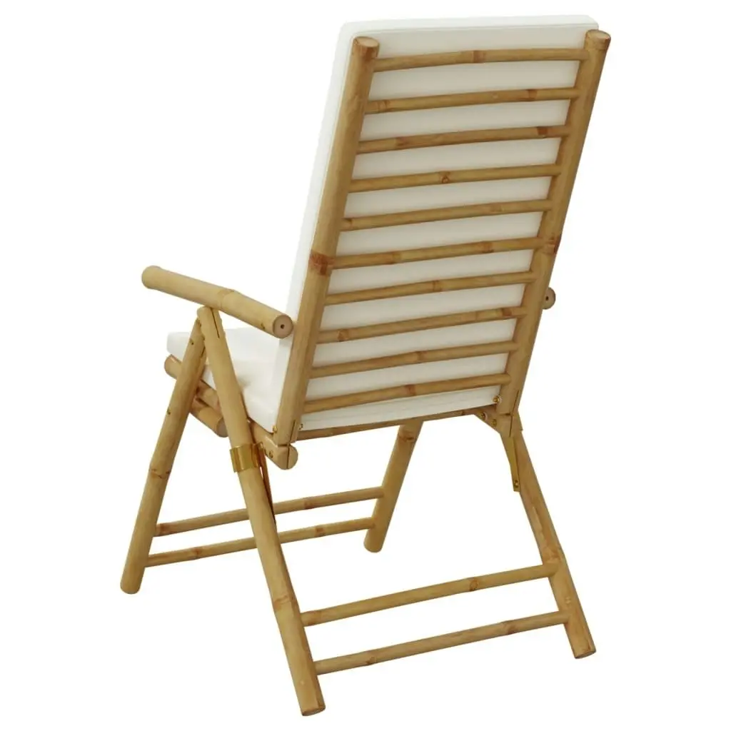 2 Piece Folding Bistro Chairs with Cream White Cushions Bamboo 365875