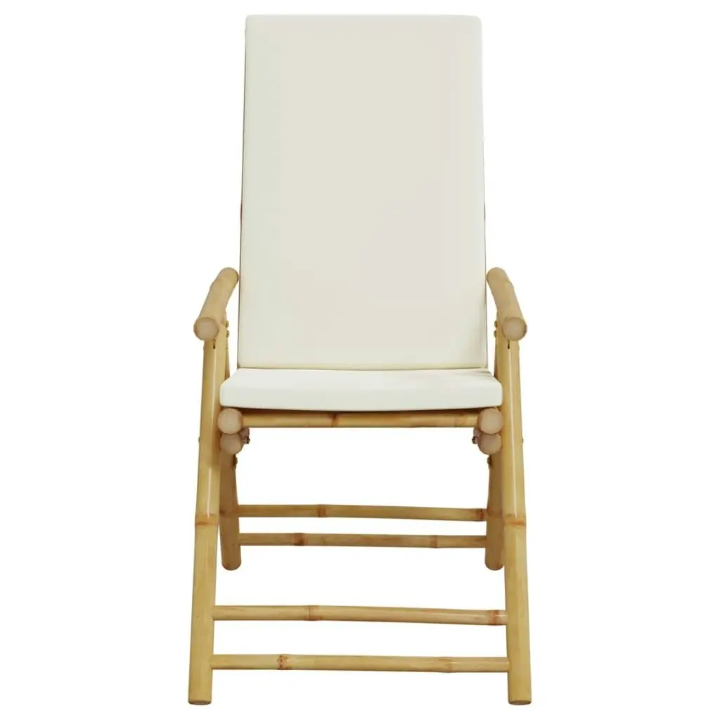 2 Piece Folding Bistro Chairs with Cream White Cushions Bamboo 365875