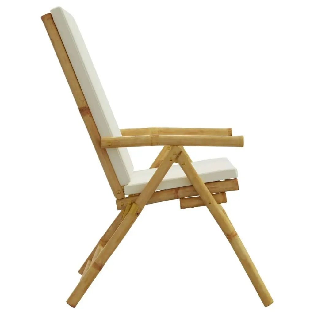 2 Piece Folding Bistro Chairs with Cream White Cushions Bamboo 365875